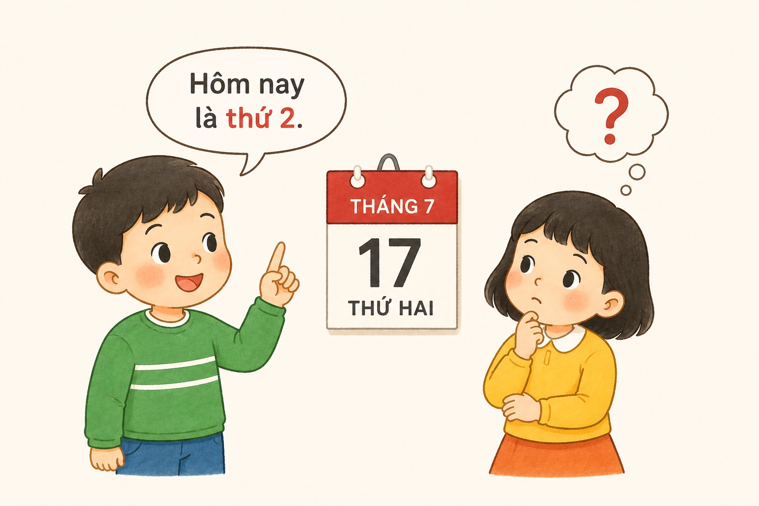 Hôm nay là thứ Hai. Ngày mai là thứ mấy?