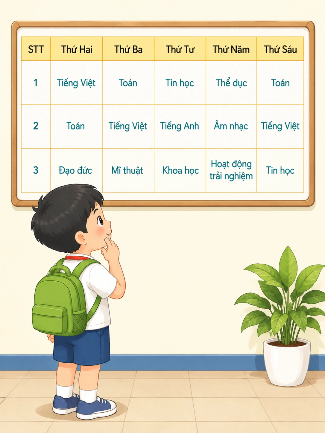 Bạn Long sẽ học Mĩ thuật vào thứ mấy?