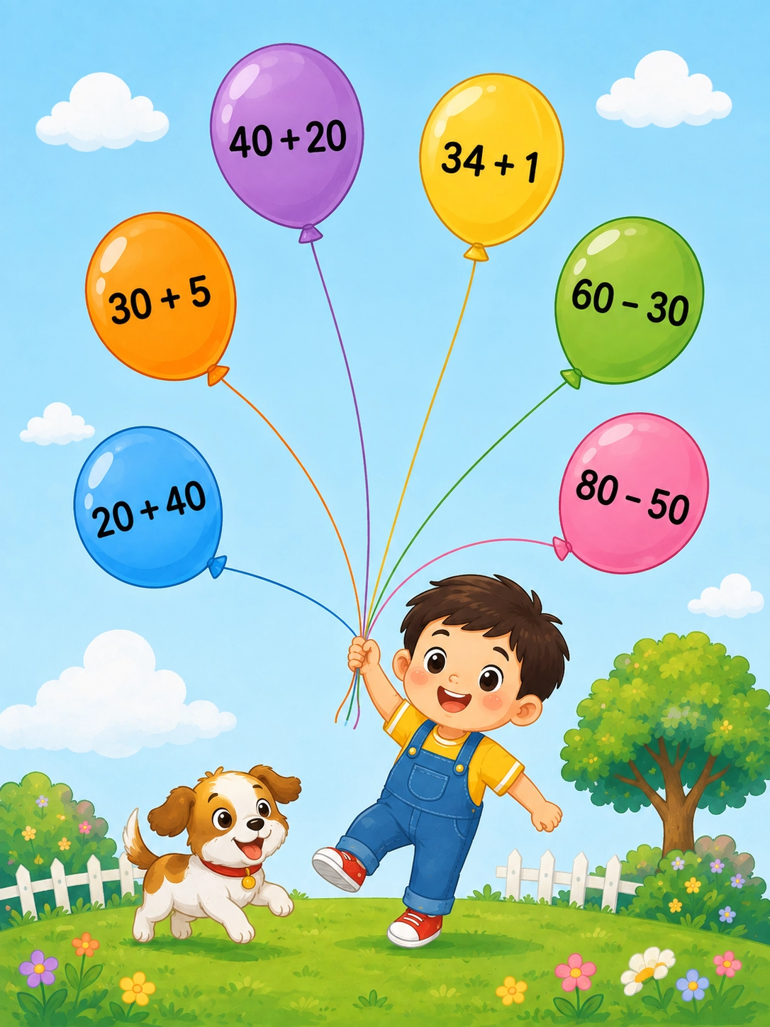 Tìm tất cả bong bóng chứa phép cộng có tổng bằng 35