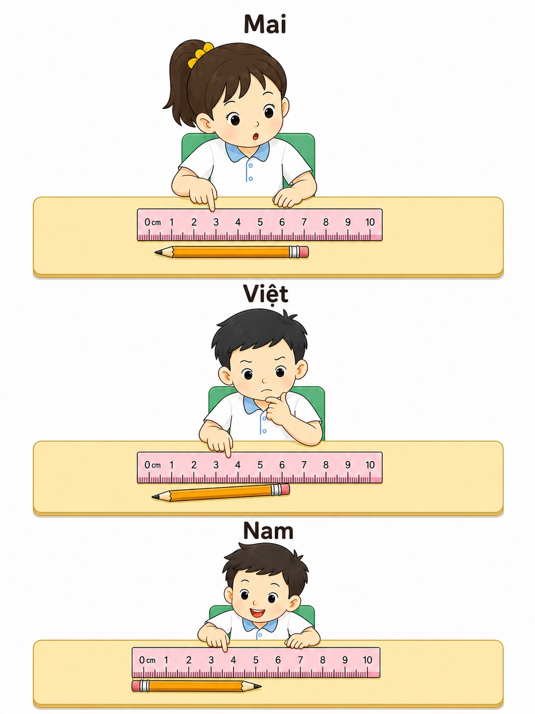 Bạn nào đặt thước đo đúng?