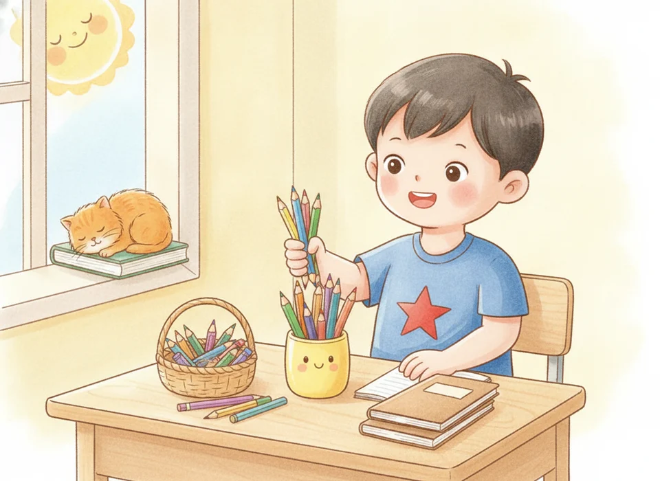 Lọ có 8 cái bút chì, Nam bỏ thêm vào lọ 5 cái bút chì. Hỏi lọ có tất cả bao nhiêu cái bút chì?
