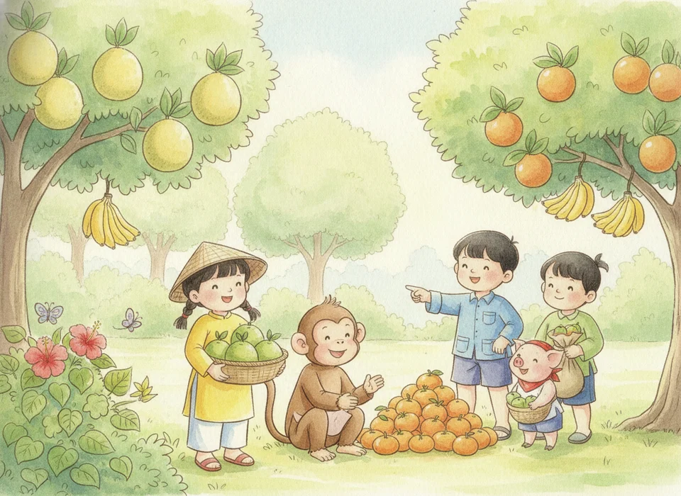 Trong vườn có 12 cây bưởi, số cây cam nhiều hơn số cây bưởi 6 cây. Hỏi trong vườn có bao nhiêu cây cam?
