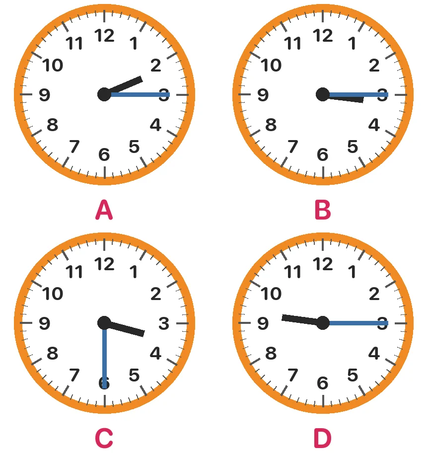 Đồng hồ nào chỉ 3 giờ 15 phút?