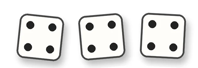 Mỗi con xúc xắc có 4 chấm. 3 con có tất cả mấy chấm?