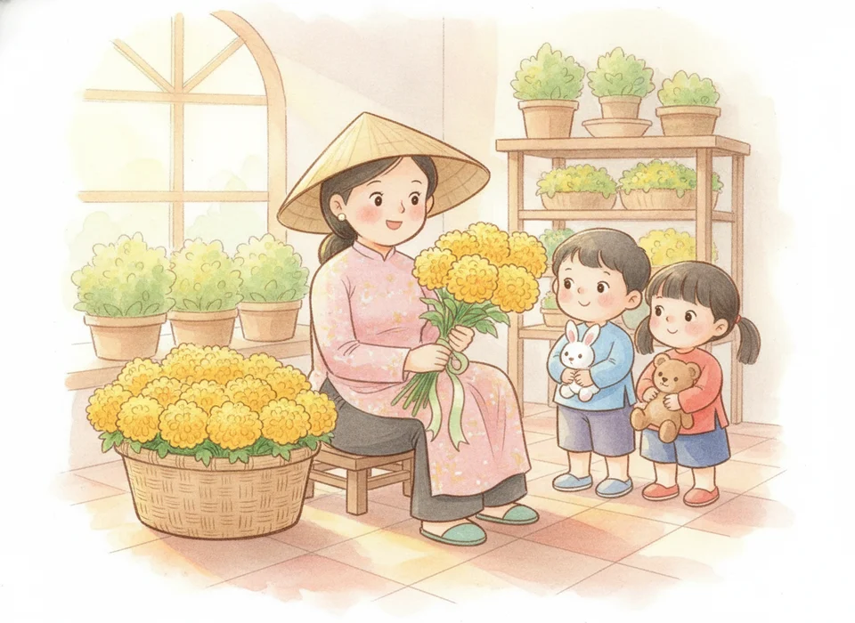 Cửa hàng có 35 bông hoa cúc. Cô bán hàng buộc thành các bó, mỗi bó 5 bông. Hỏi có bao nhiêu bó hoa?