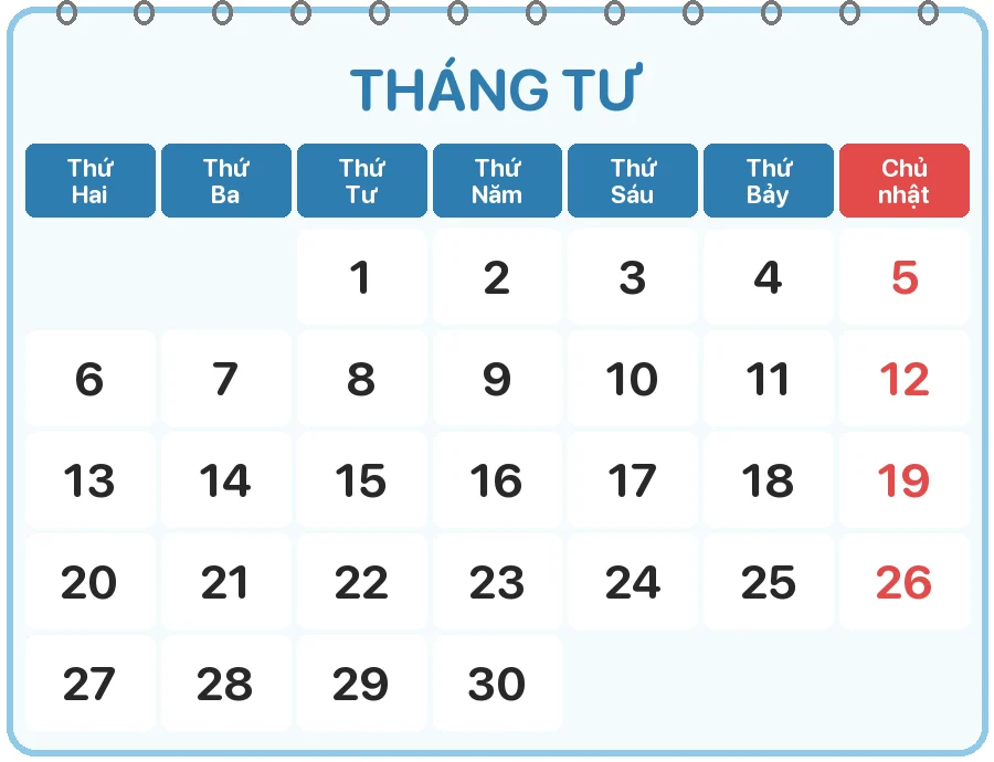 Tháng 4 có ngày 1 là thứ Tư. Ngày Sách Việt Nam 21 tháng 4 là thứ mấy?