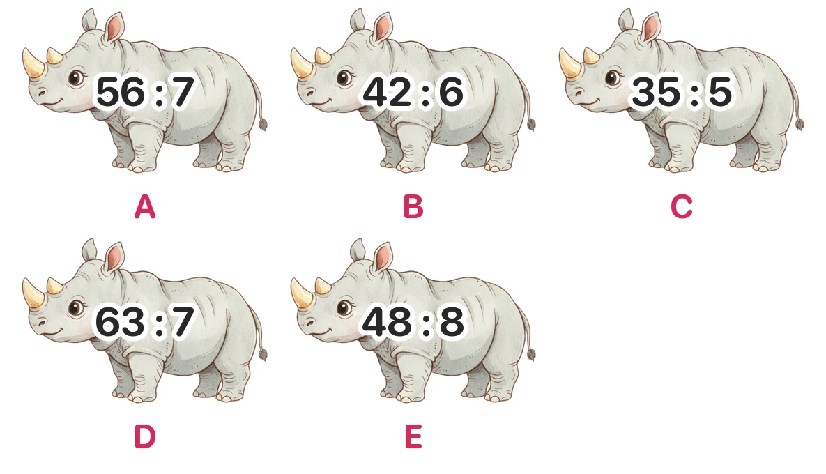 Những chú tê giác nào mang phép tính có kết quả bé hơn 8? Chọn tất cả.