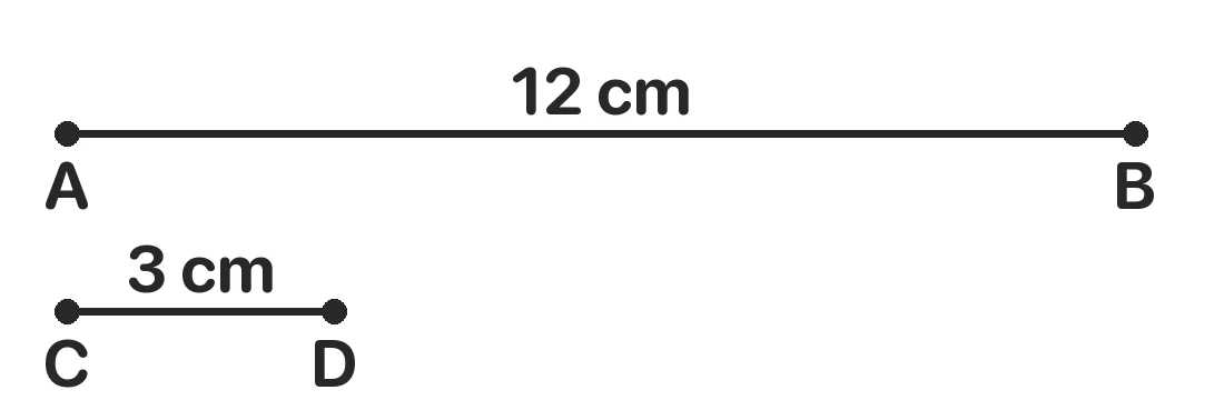 Đoạn thẳng AB dài 12 cm, đoạn thẳng CD dài 3 cm. Hỏi đoạn thẳng AB dài gấp mấy lần đoạn thẳng CD?
