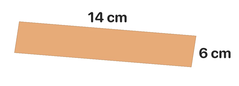 Một tấm gỗ hình chữ nhật có chiều rộng 6 cm, chiều dài 14 cm. Tính diện tích tấm gỗ đó.
