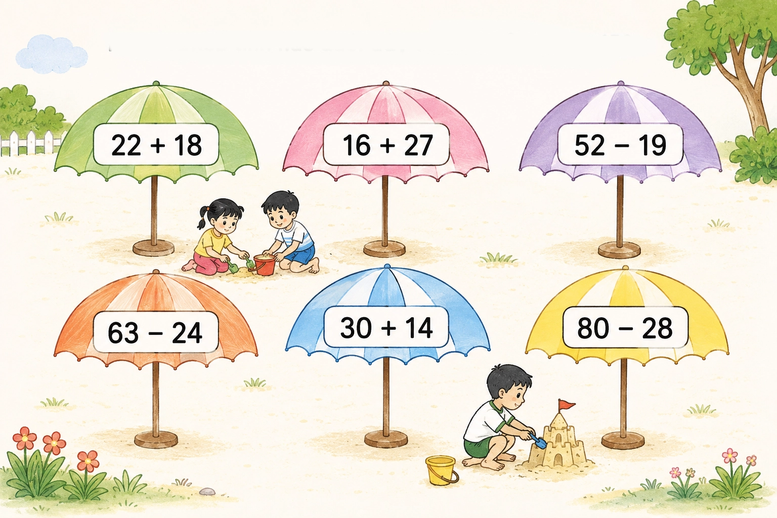 Tìm chiếc ô chứa phép tính có kết quả lớn hơn 45