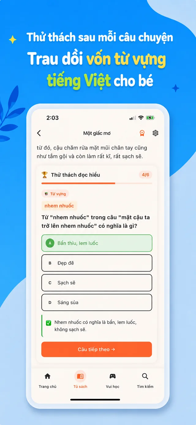 Câu hỏi thử thách đọc hiểu sau khi đọc truyện