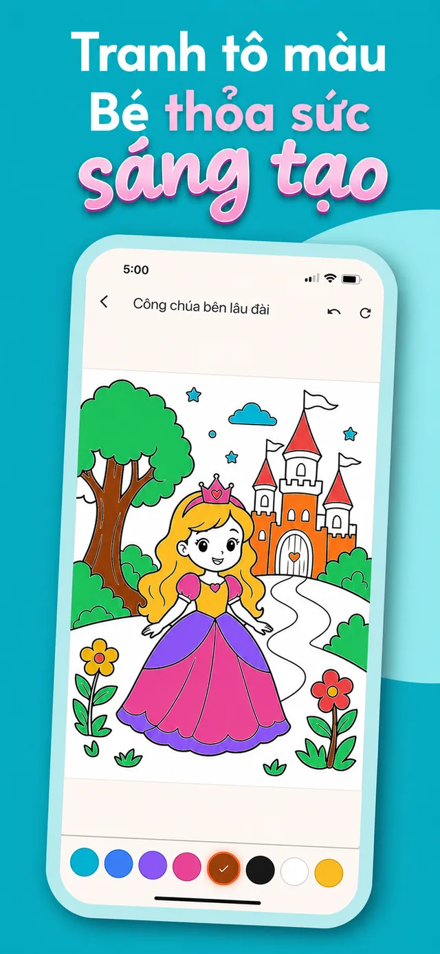 Tranh tô màu công chúa bên lâu đài
