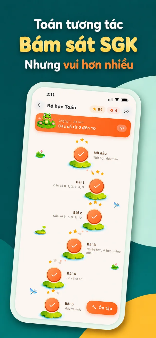 Lộ trình học toán theo chặng, mỗi bài xong nhận sao